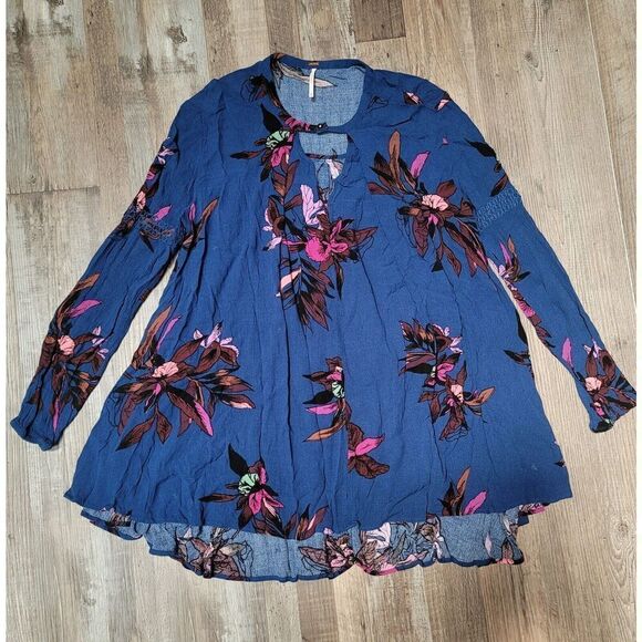Free People Shirt Womens XS Tree Swing Tunic Floral Flowy Long Sleeve - Picture 2 of 7